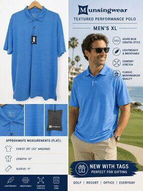 NWT Munsingwear Coastal Azure Blue Polo Shirt Men XL Golf Coastal